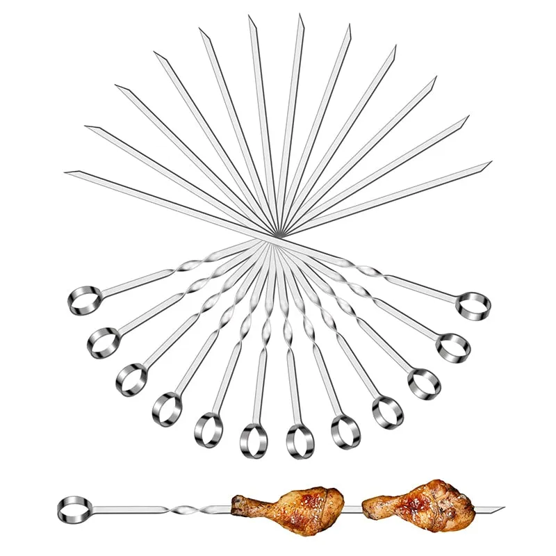 15pcs BBQ Skewers Set With Brush Barbecue Outdoor Grill Accessory