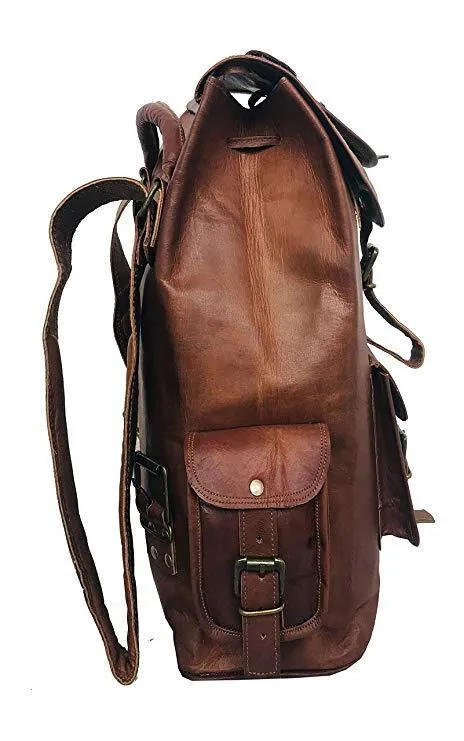 24'' Genuine Leather Vintage Handmade Casual College Day-Pack Cross Body Messenger Laptop Backpack Travel Rucksack