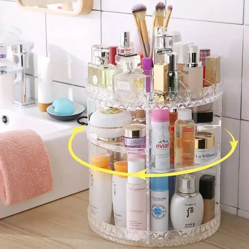 360° Rotating Makeup Organizer, Cosmetic Storage Countertop Organizer, Large Capacity Perfume Make Up Brush Holder,  Fashion Crystal Display Stand, Regular Cosmetic Jewellery Organizer