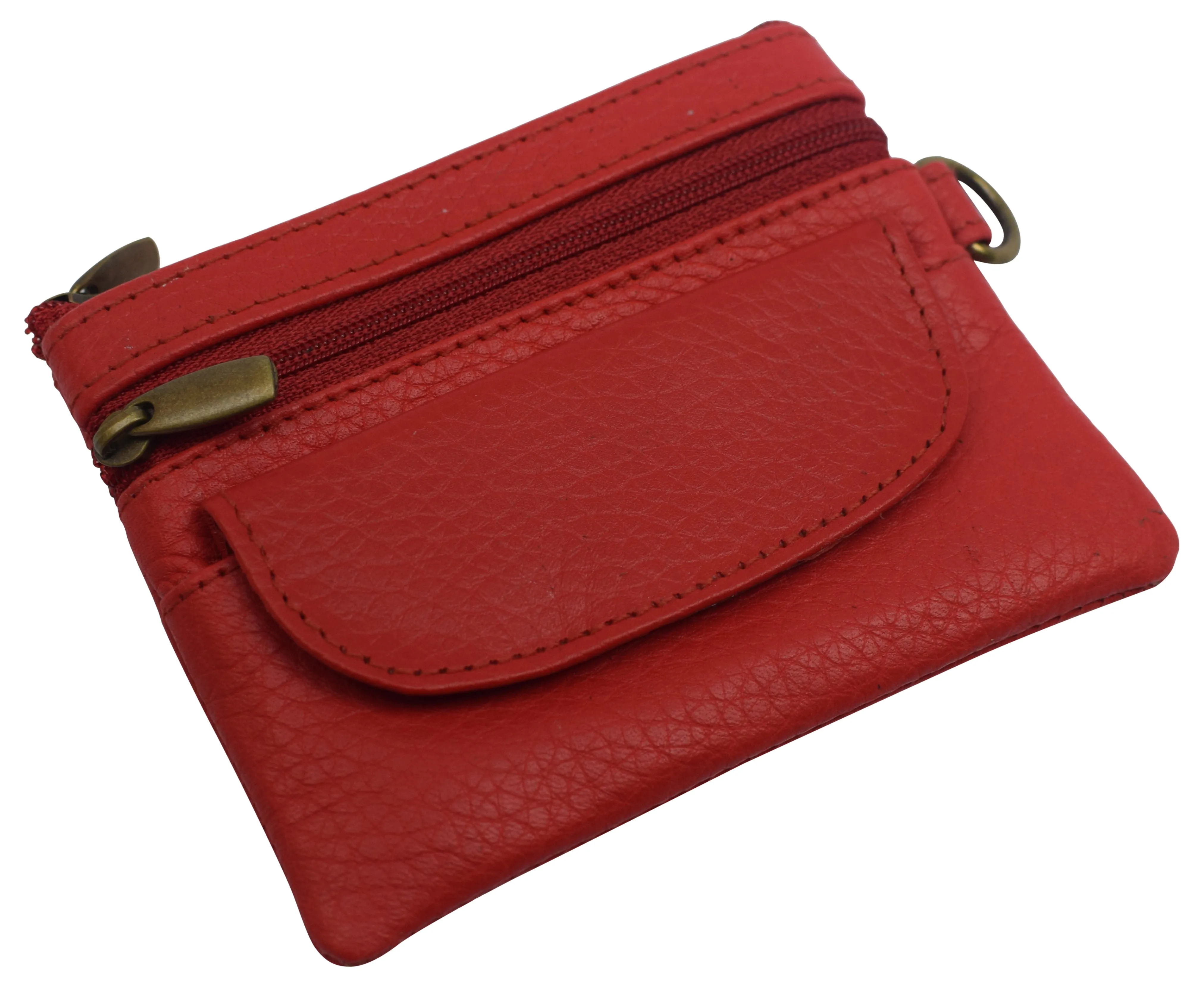 8101 CF Women Genuine Leather Triple Zipper Small Wallet Change Coin Purse Holder with Front Snap Pocket