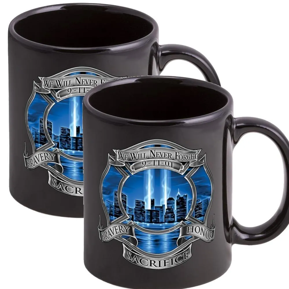 9/11 Firefighter Blue Skies Stoneware Mug Set - Black