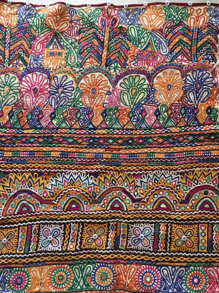 939 Masterpiece Dowry Bag Front Back Pair - Vintage Rabari Embroidery from Gujarat
