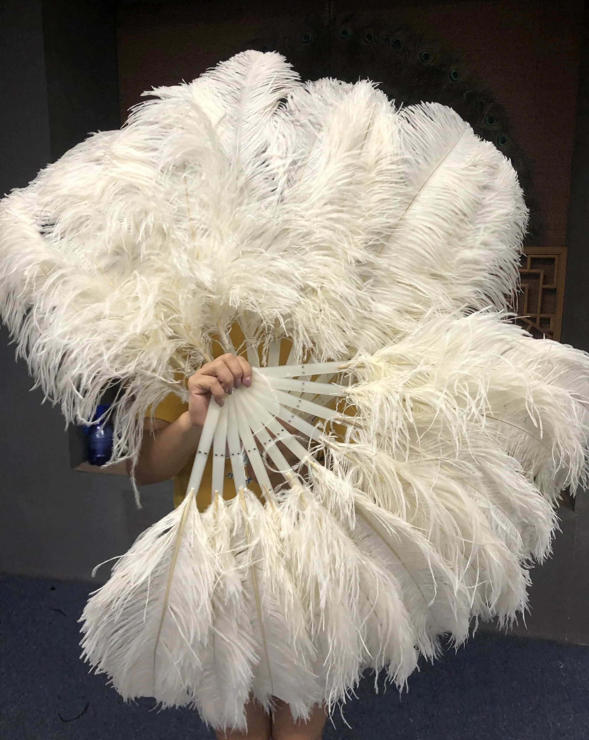 A pair Single layer  beige Beginner’s Ostrich Feather Fan