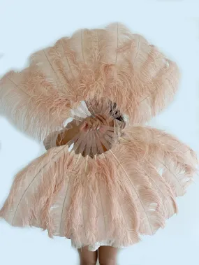 A pair Single layer Deep peach Beginner’s Ostrich Feather Fan