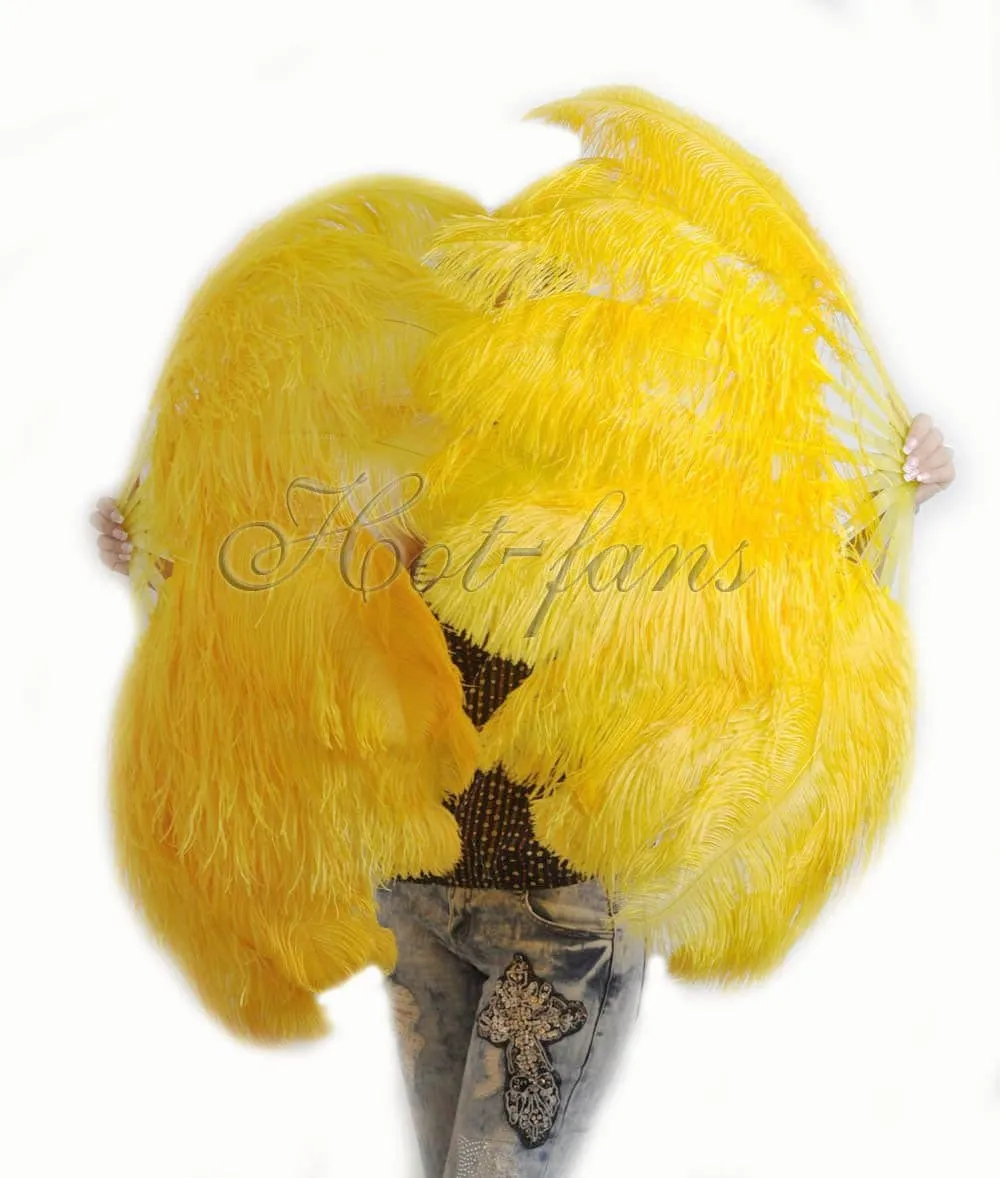 A pair Single layer Gold yellow Beginner’s Ostrich Feather Fan