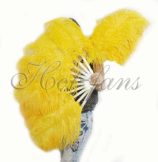 A pair Single layer Gold yellow Beginner’s Ostrich Feather Fan