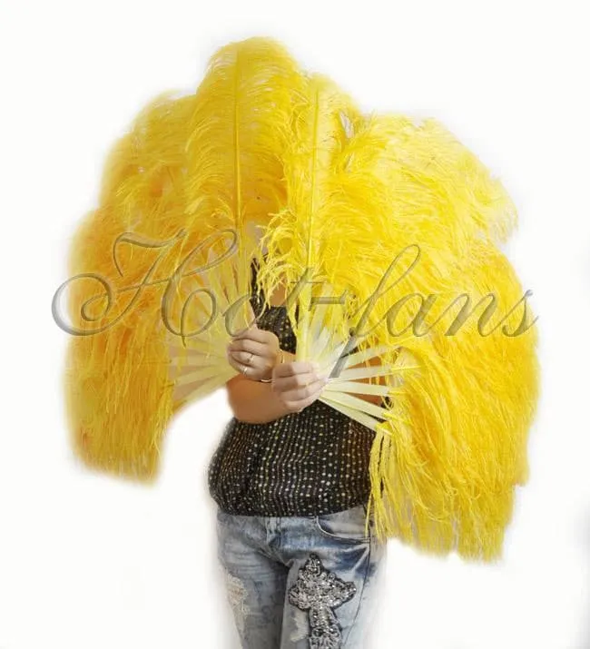 A pair Single layer Gold yellow Beginner’s Ostrich Feather Fan