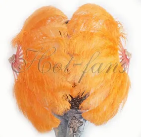 A pair Single layer orange Beginner’s Ostrich Feather Fan