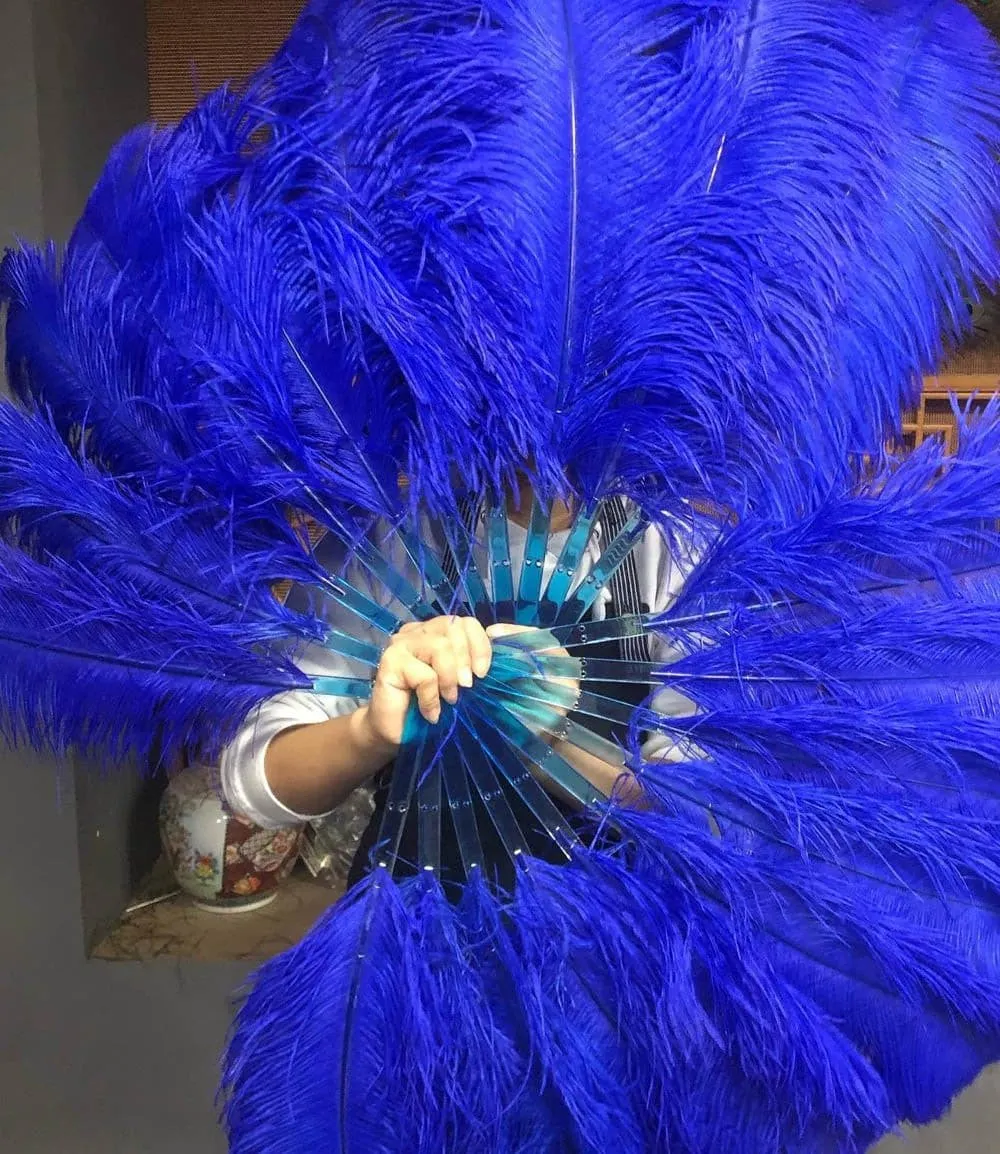 A pair Single layer Royal blue Beginner’s Ostrich Feather Fan