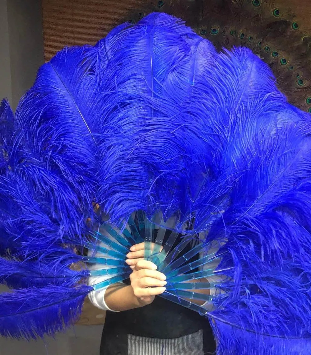 A pair Single layer Royal blue Beginner’s Ostrich Feather Fan