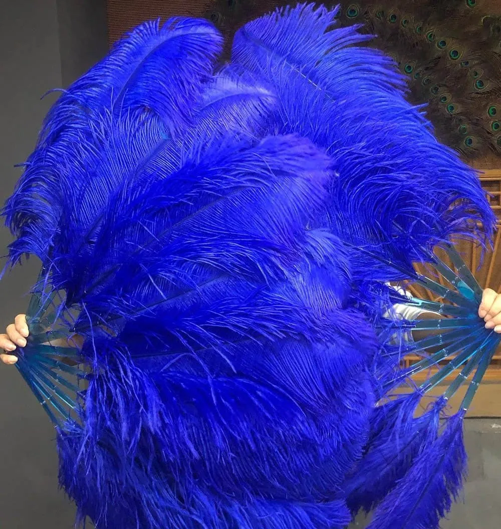 A pair Single layer Royal blue Beginner’s Ostrich Feather Fan