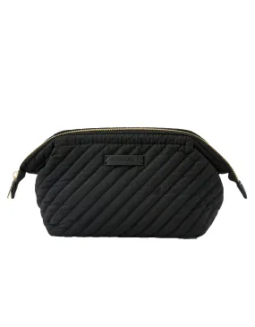 Accessorize London Women's Faux Leather Black Quilted Wash Bag