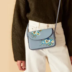 Accessorize London Women's Faux Leather Blue Embroidered flap Sling Bag