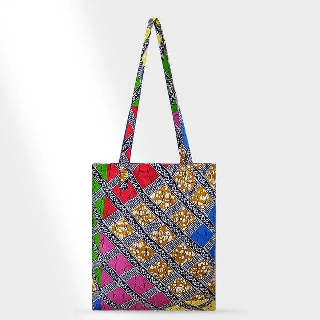 African Print Handmade Ankara Kente Print Tote Bag with Lining