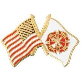 American and Fire Department Crossed Flags 1" Lapel Pin