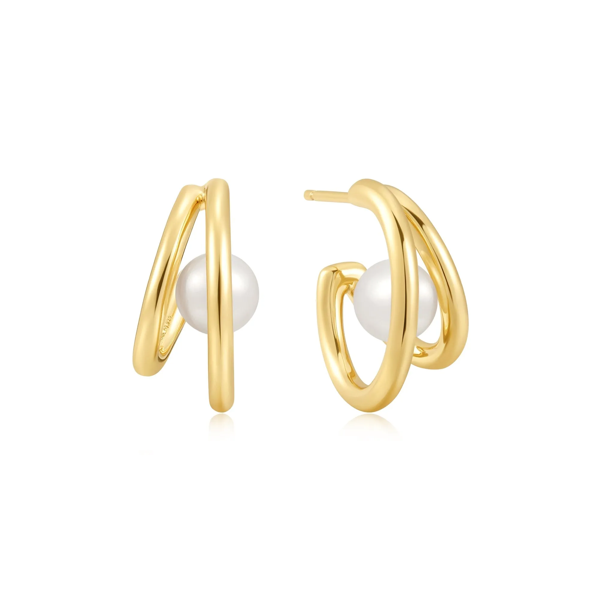 Ania Haie Gold Duo Freshwater Pearl Stud Hoops E058-07G