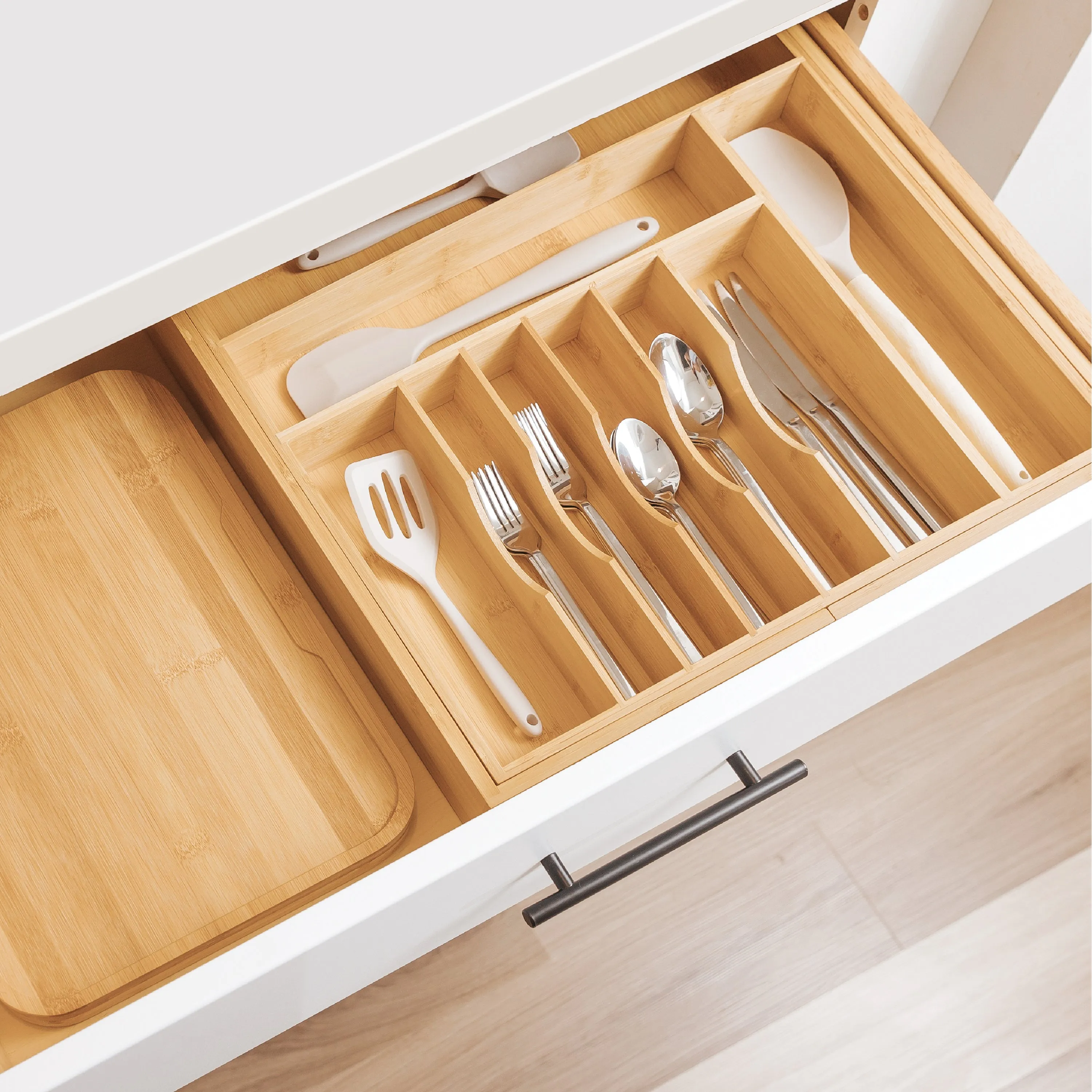 Bamboo Drawer Organizer for Silverware & Utensils (Expands 18.5-33in)