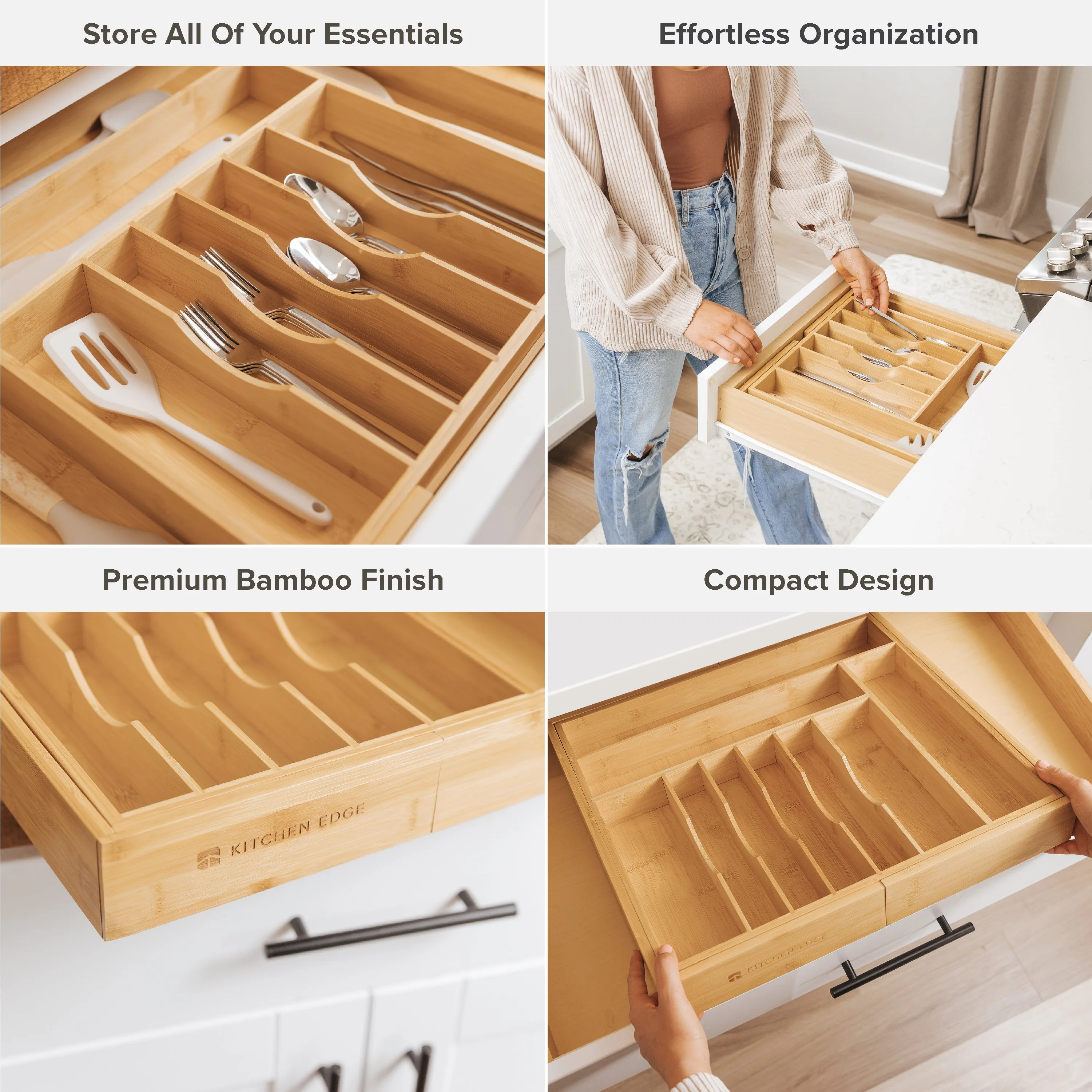 Bamboo Drawer Organizer for Silverware & Utensils (Expands 18.5-33in)