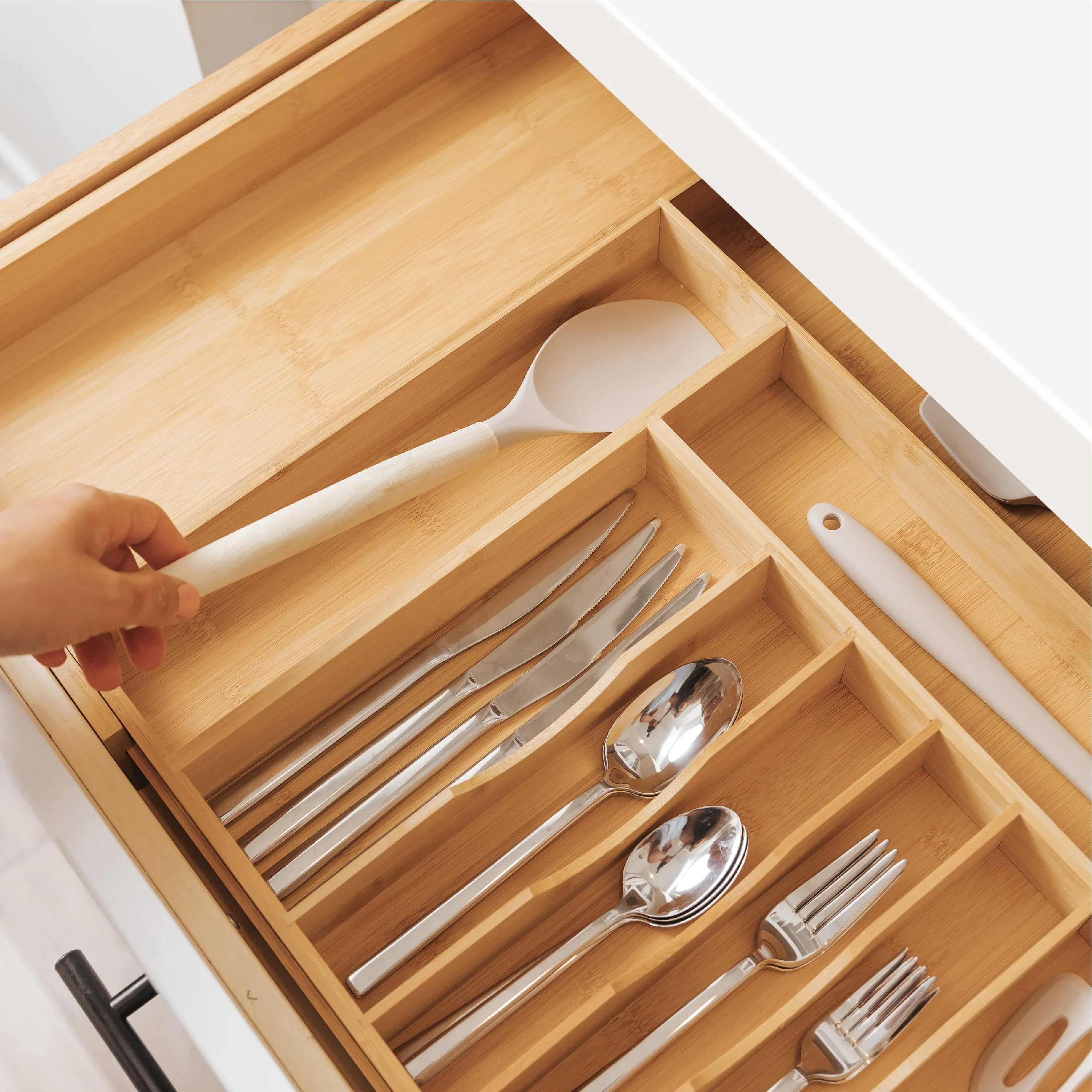 Bamboo Drawer Organizer for Silverware & Utensils (Expands 18.5-33in)