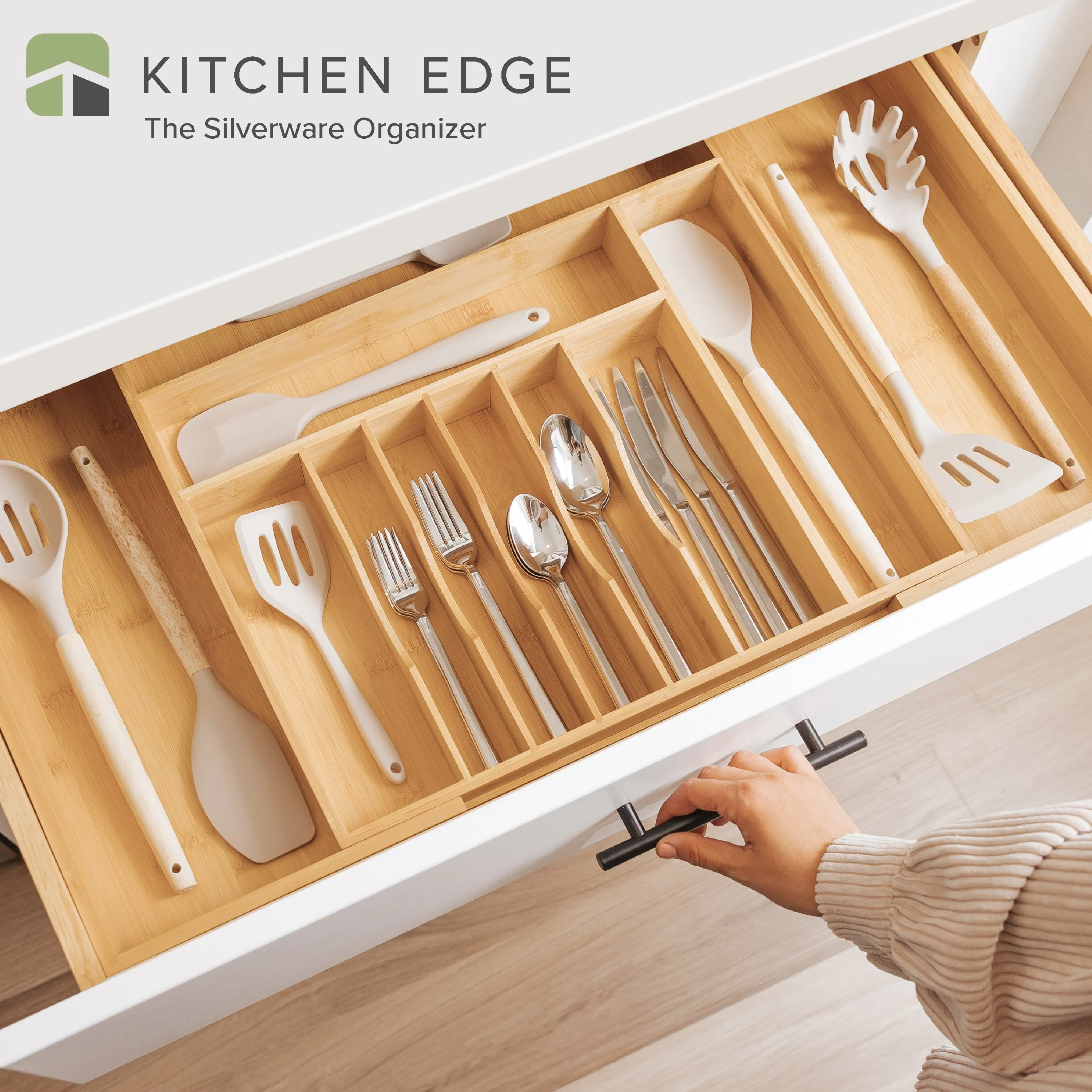 Bamboo Drawer Organizer for Silverware & Utensils (Expands 18.5-33in)