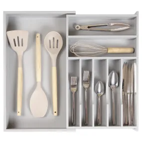 Bamboo Drawer Organizer for Silverware & Utensils - Gray Finish (Expands 10.5-19in)