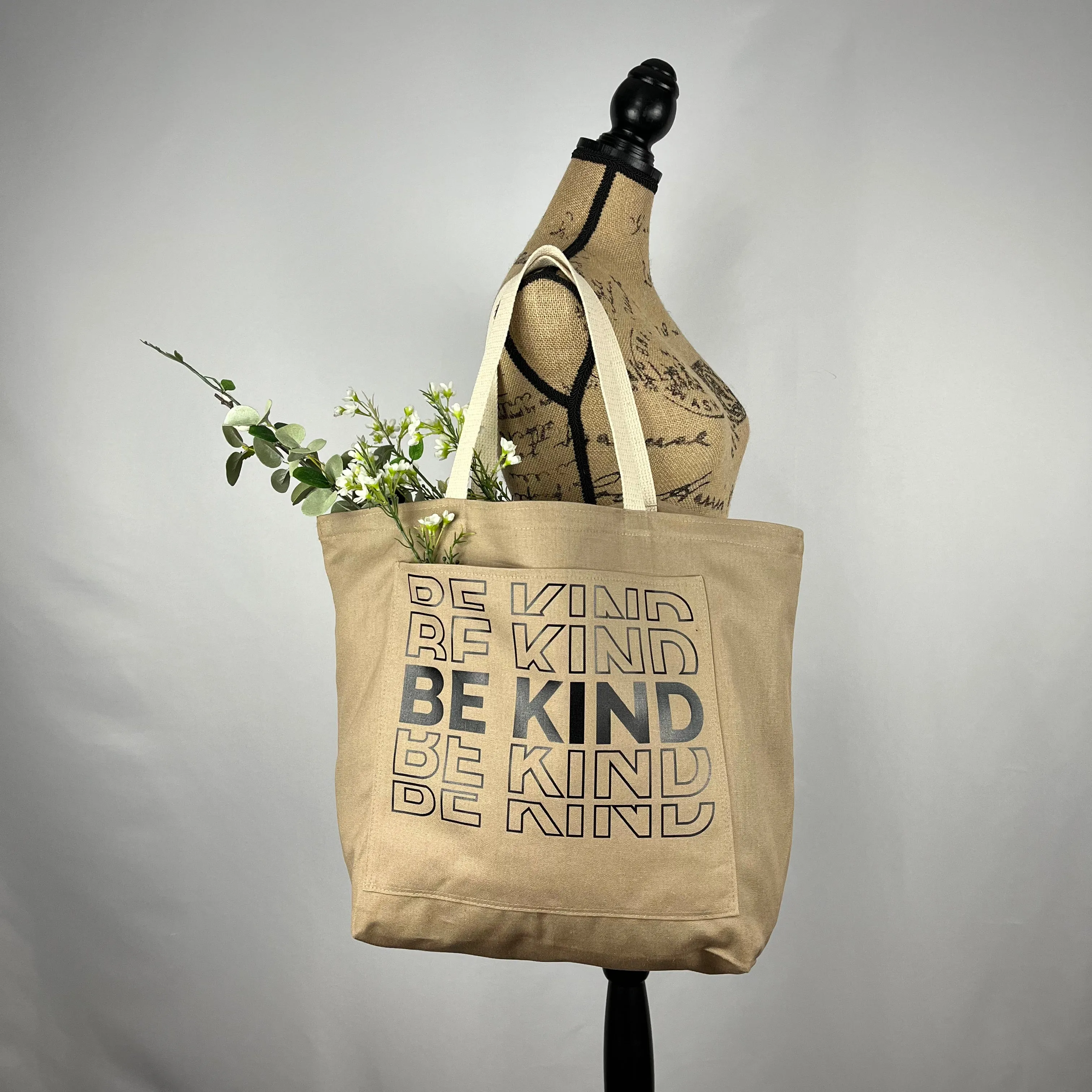 Be Kind Sustainable Eco Friendly Grocery Shopping Tote Bag with Pocket