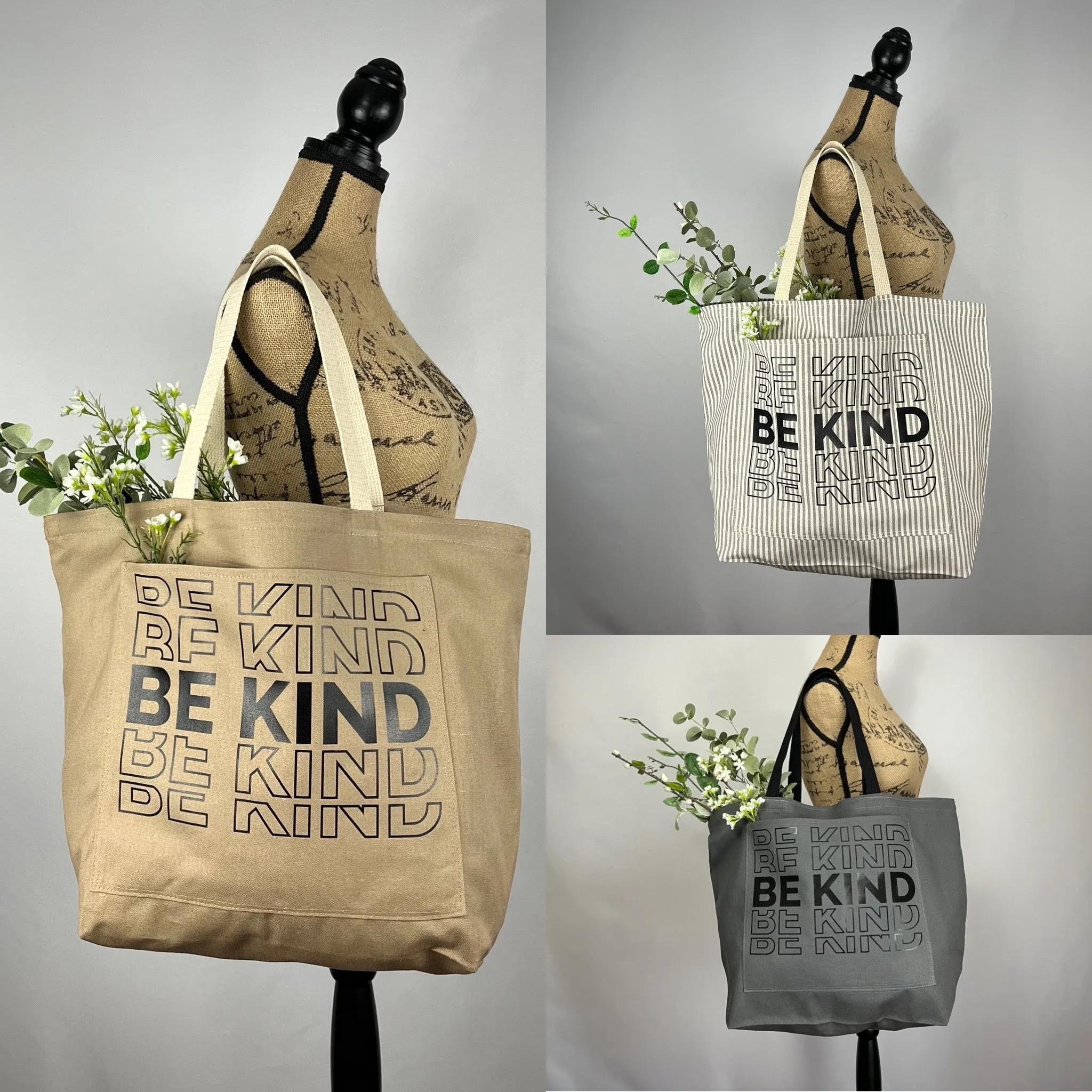 Be Kind Sustainable Eco Friendly Grocery Shopping Tote Bag with Pocket