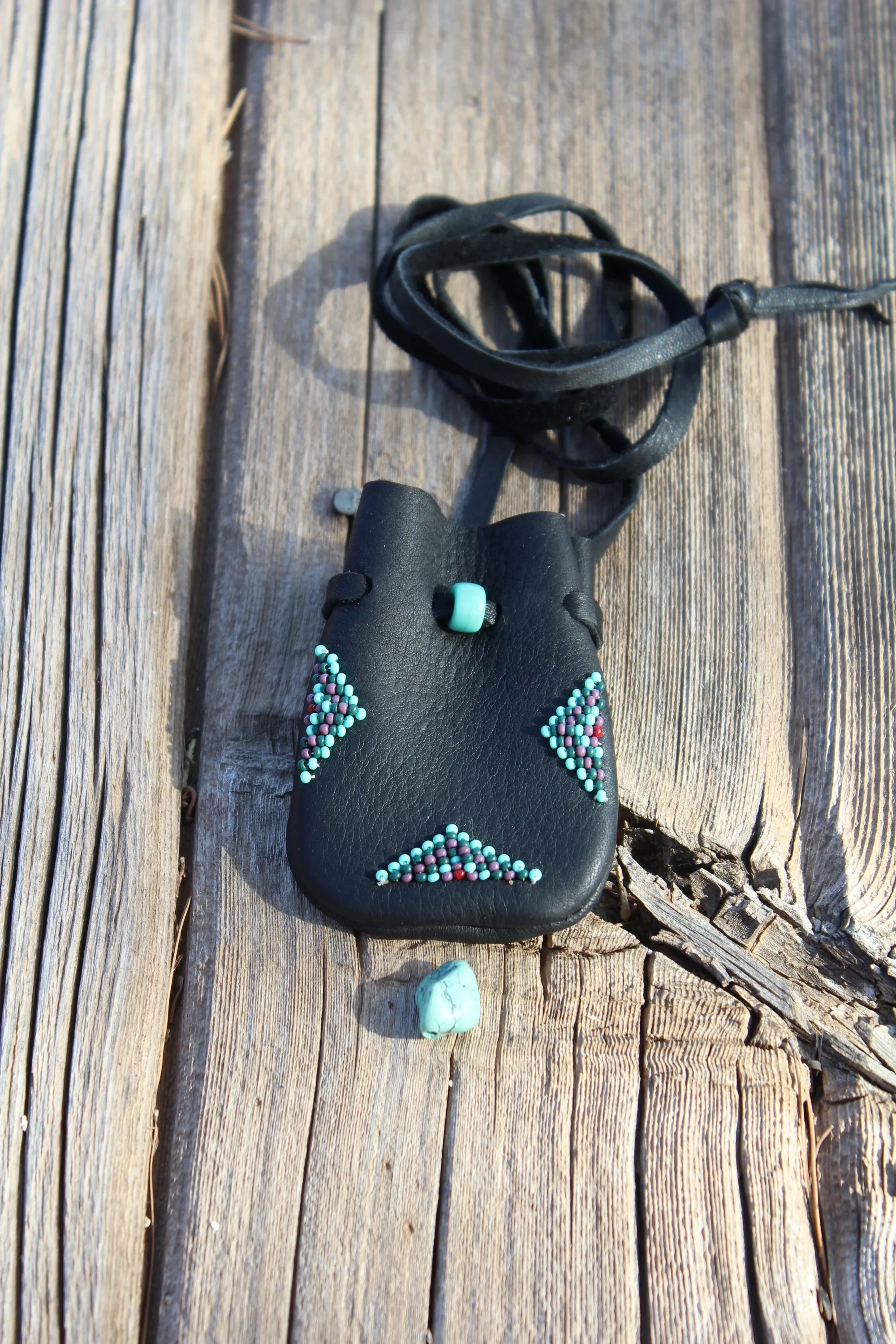 Beaded black medicine bag