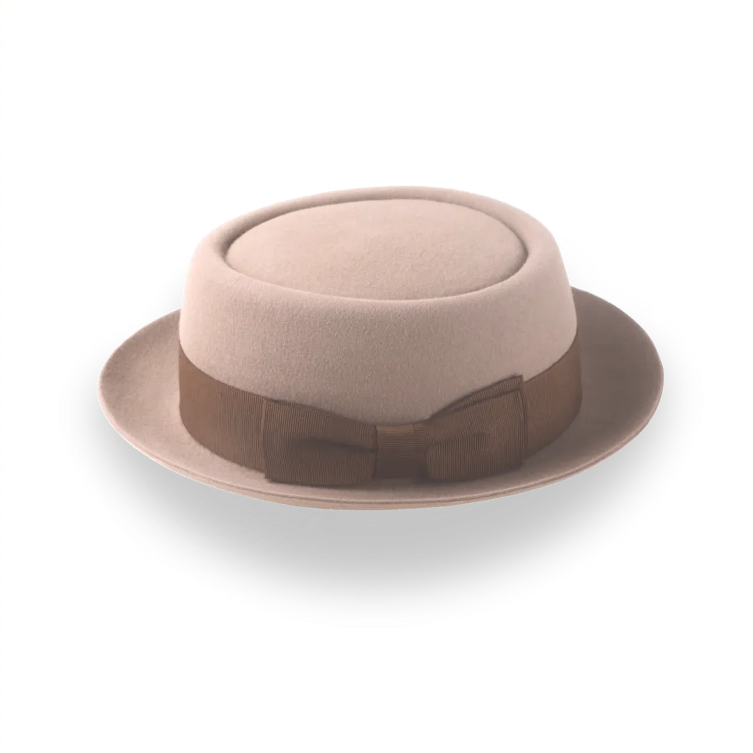 Beige Classic Telescope Crown Porkpie Hat in Fur Felt | The Soul