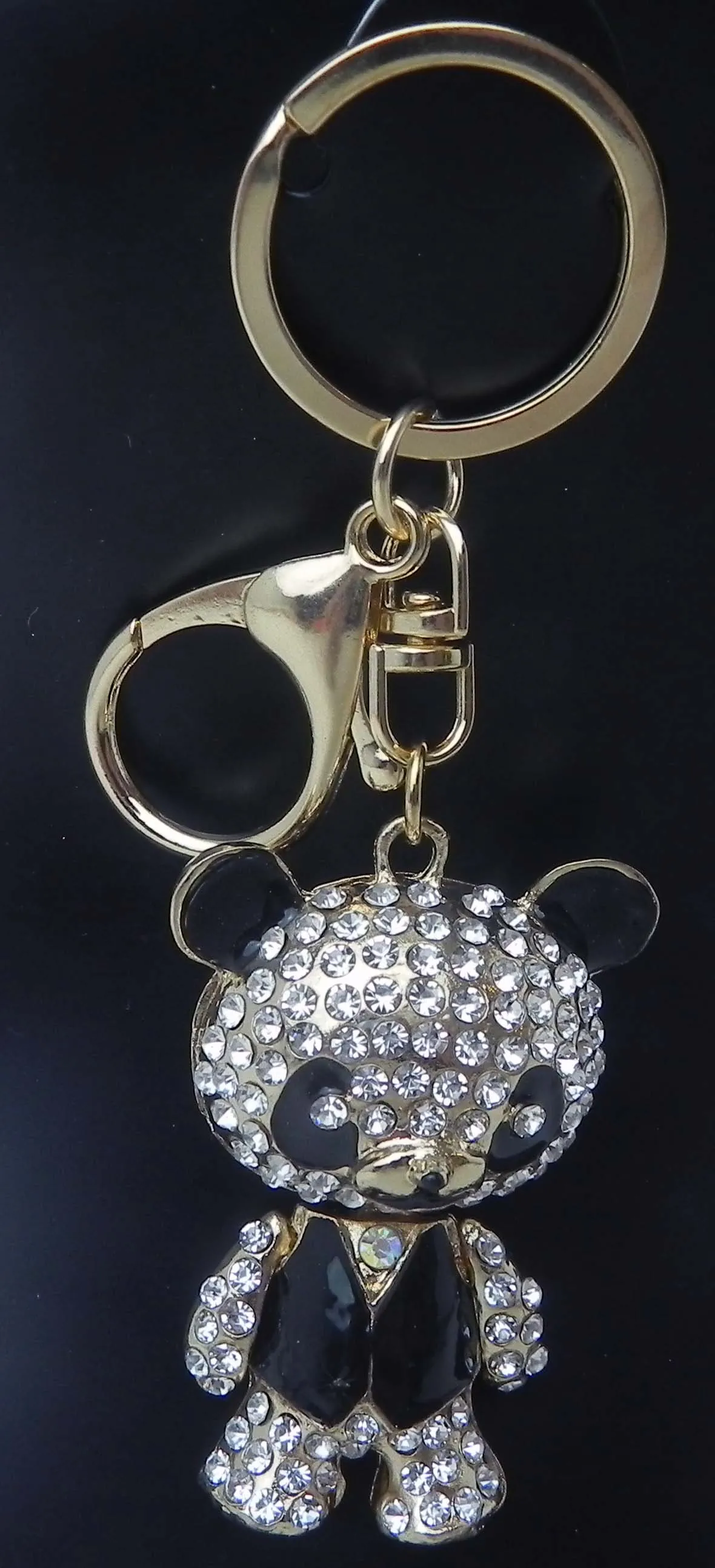 Black Panda Rhinestone Bling Purse Charm Keychain