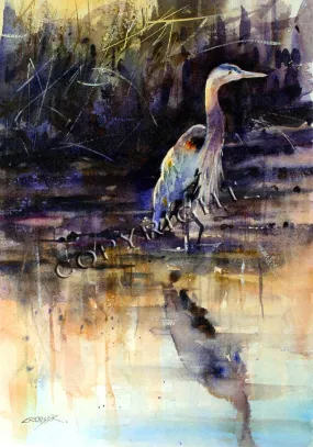 Blue Heron Watercolor Card