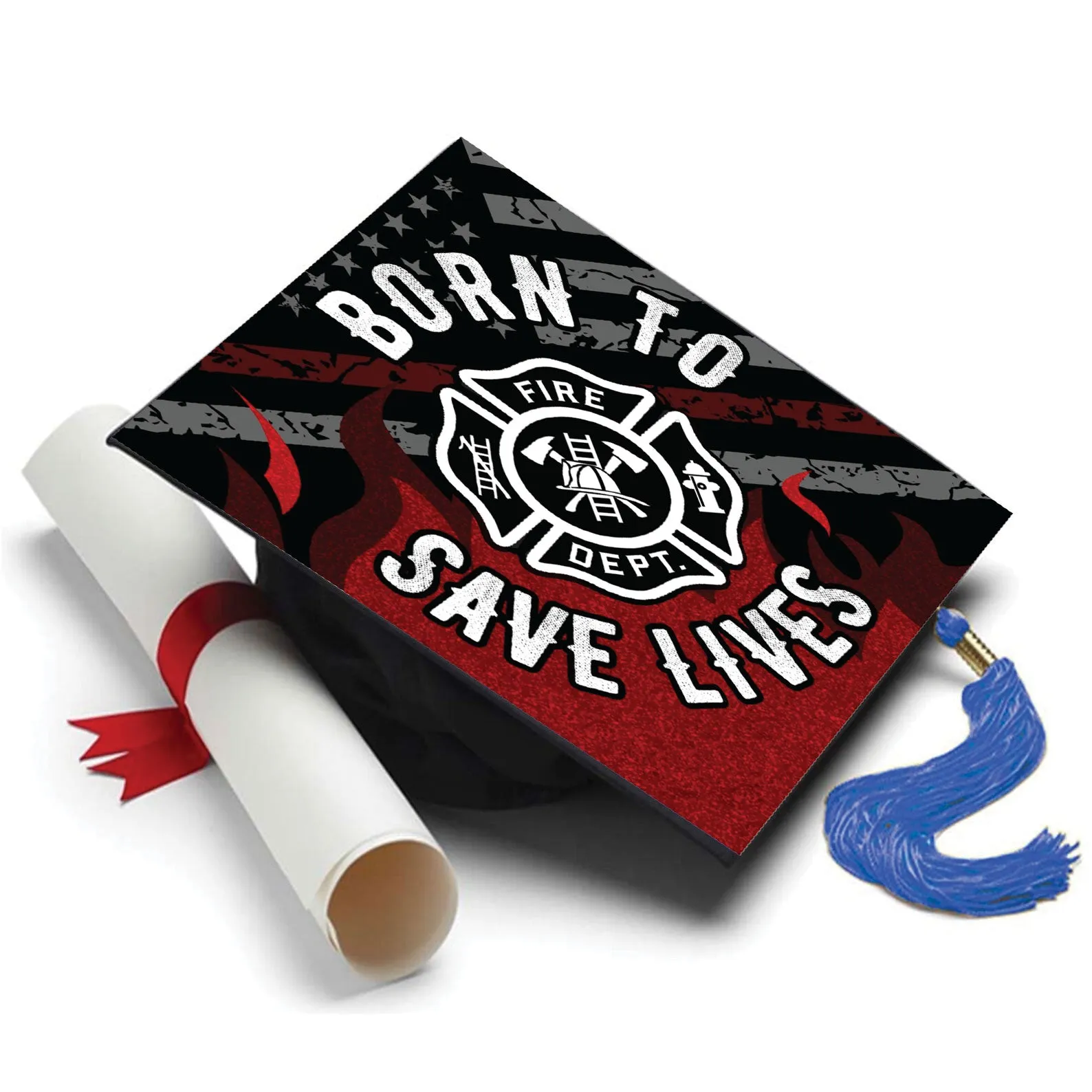 Born to Save Lives Grad Cap Topper, Firefighter Grad Hat