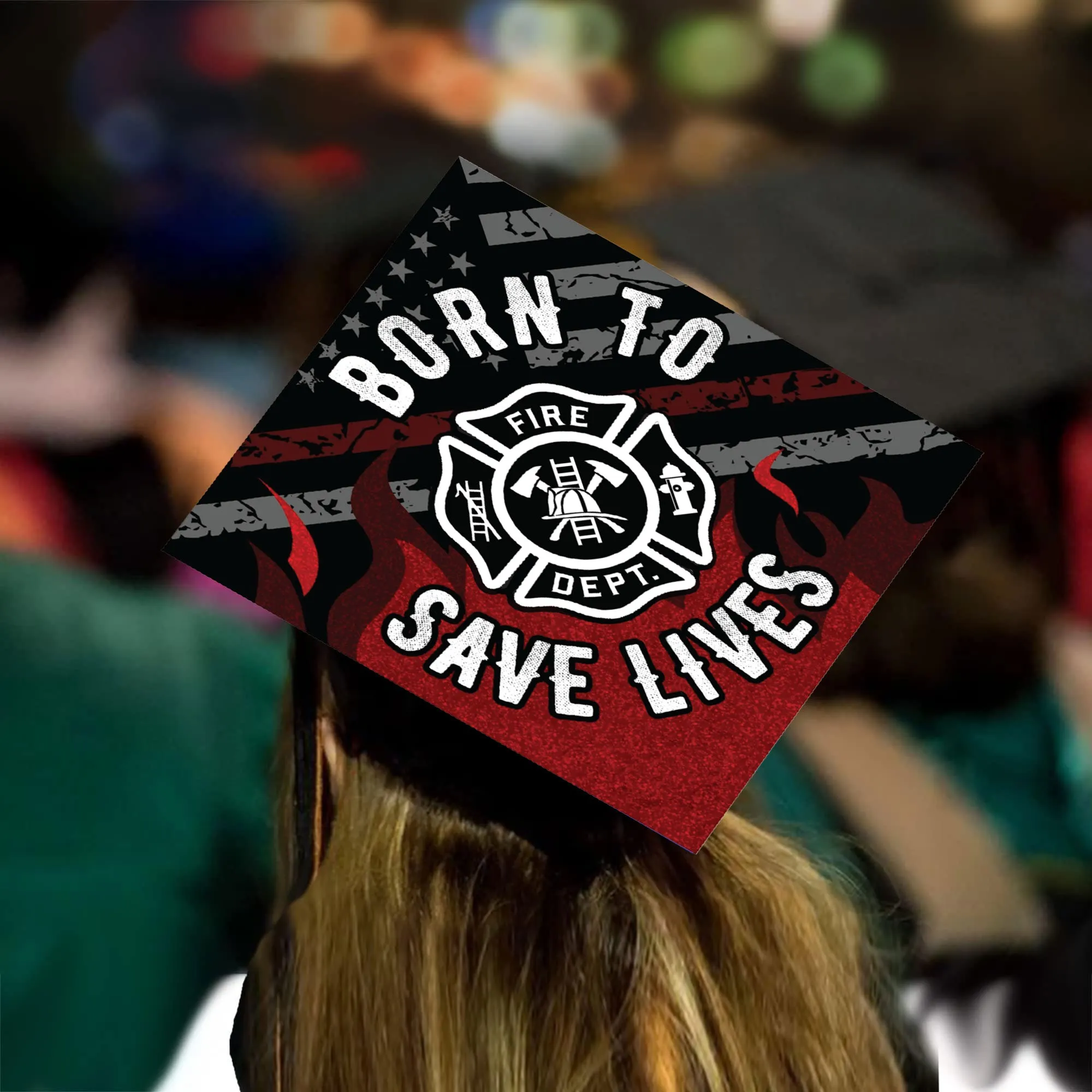 Born to Save Lives Grad Cap Topper, Firefighter Grad Hat