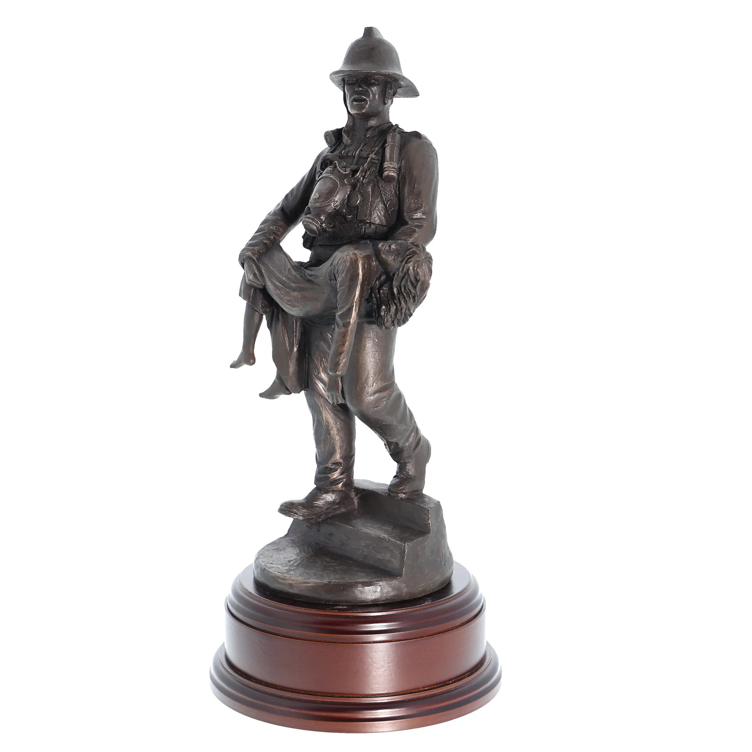 British Fireman with Girl 1980's - 11" Bronze AF1A