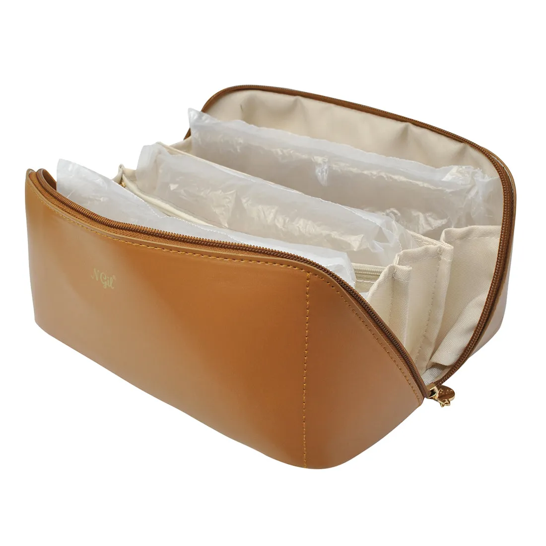 Brown NGIL Large Faux Leather Expandable Travel Toiletry