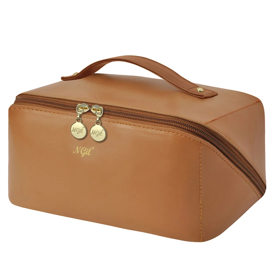 Brown NGIL Large Faux Leather Expandable Travel Toiletry