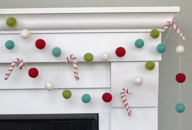 Candy Cane Felt Garland- Turquoise, Lime, Red, White