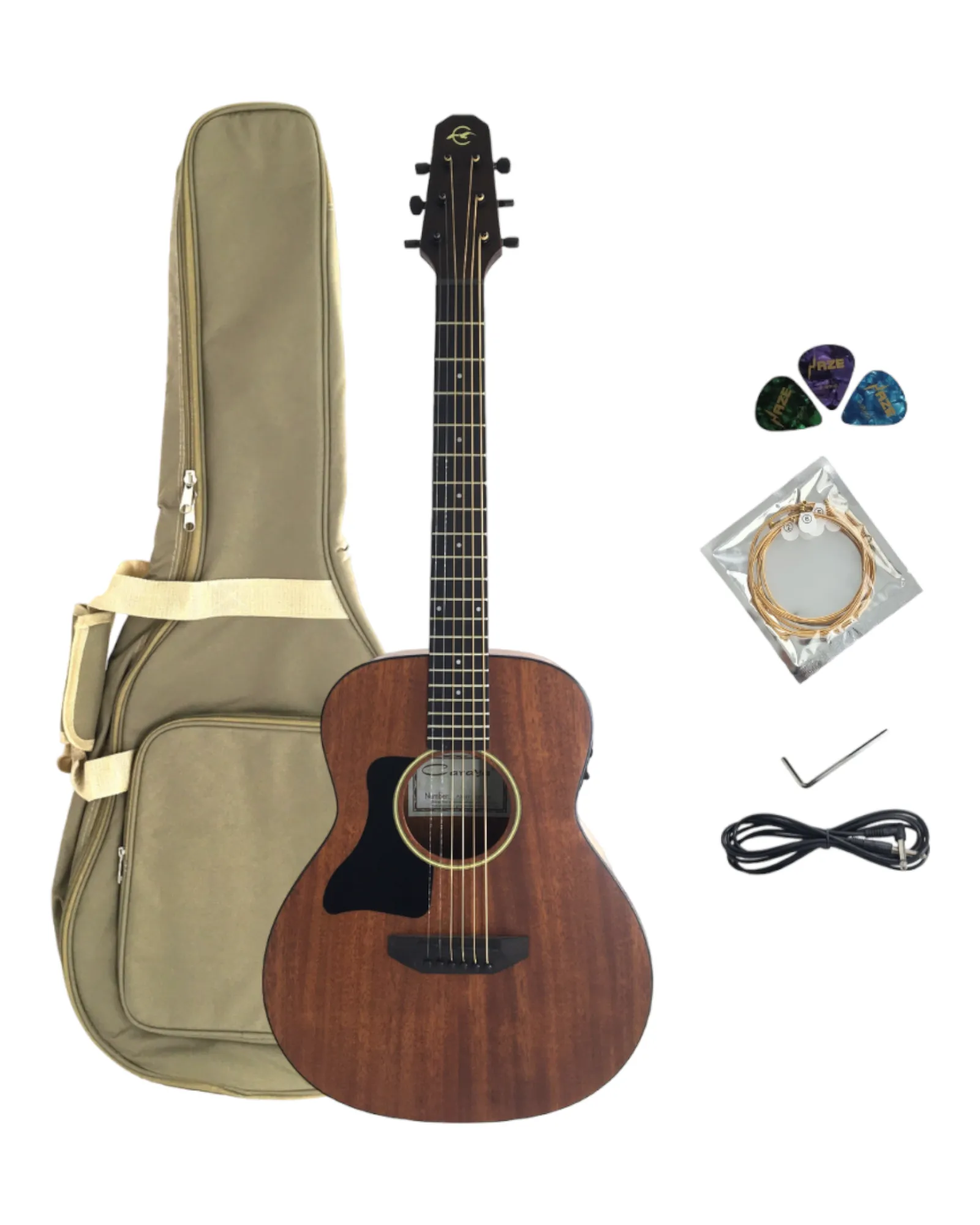 Caraya P304111SEQLH Left-Handed 3/4 Traveller Solid Mahogany Built-In Tuner & pickup Acoustic Guitar Padded Bag