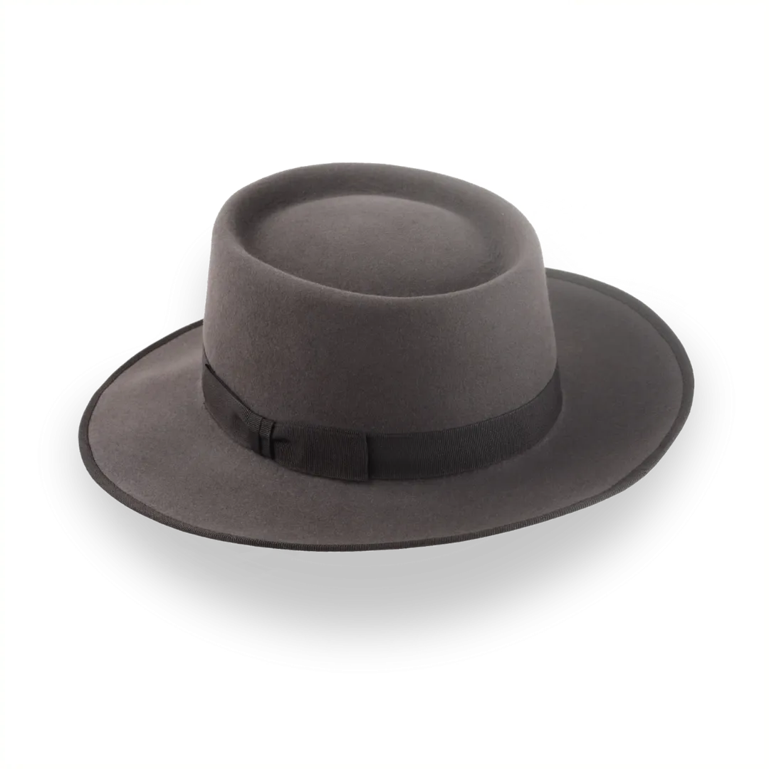 Caribou Grey Wide Brim Porkpie Hat with Custom Fit | The Oppenheimer