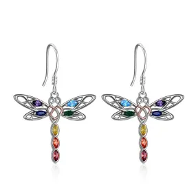 Celtic Dragonfly 7 Chakra angle Earrings for Women Sterling Silver