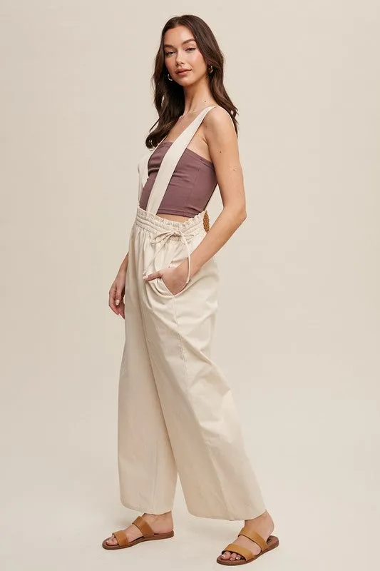 Champagne Scotch Suspender Style Wide Leg Jumpsuit