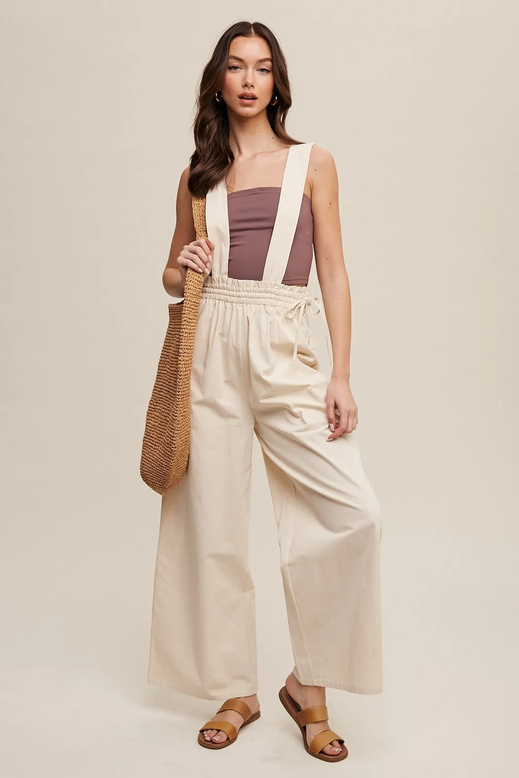 Champagne Scotch Suspender Style Wide Leg Jumpsuit