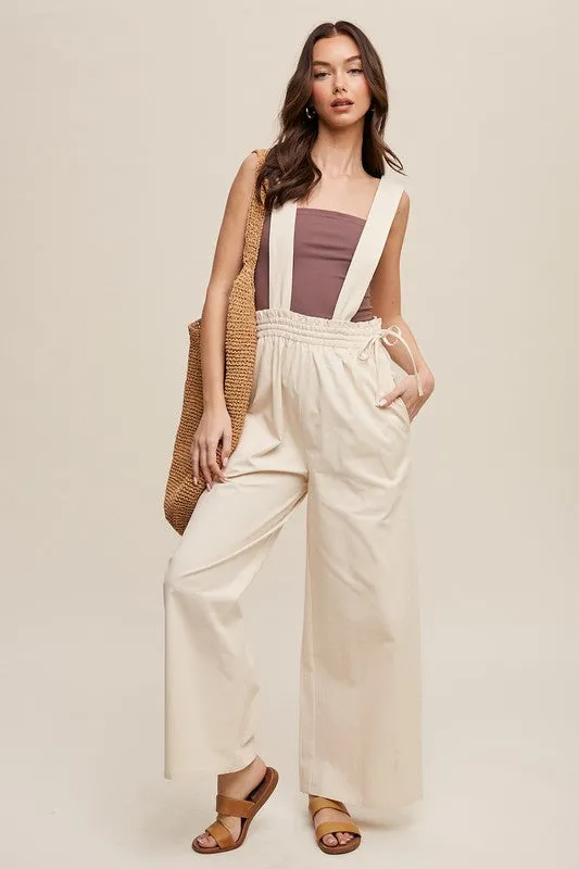 Champagne Scotch Suspender Style Wide Leg Jumpsuit