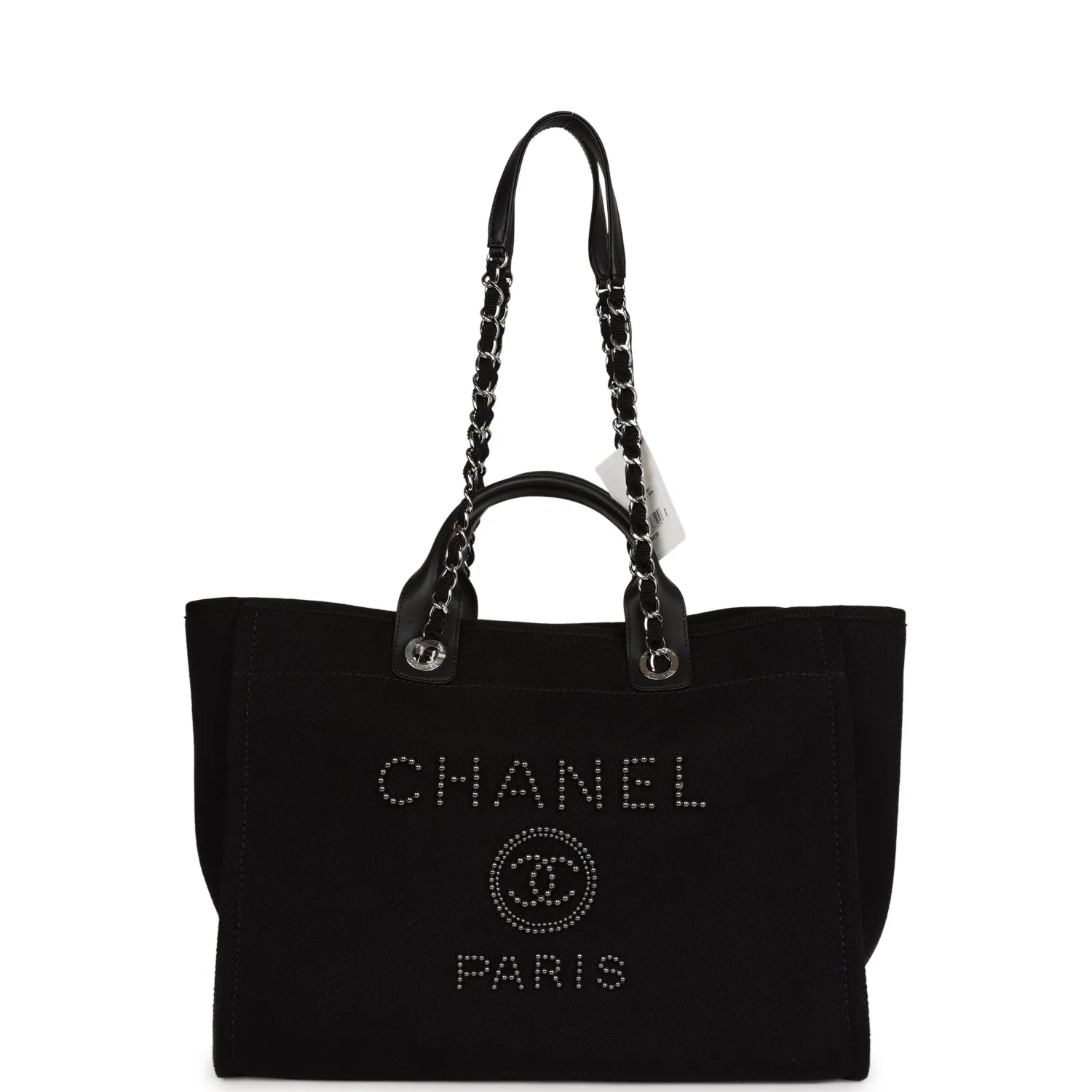 Chanel Large Deauville Shopping Tote Black Canvas Silver Hardware