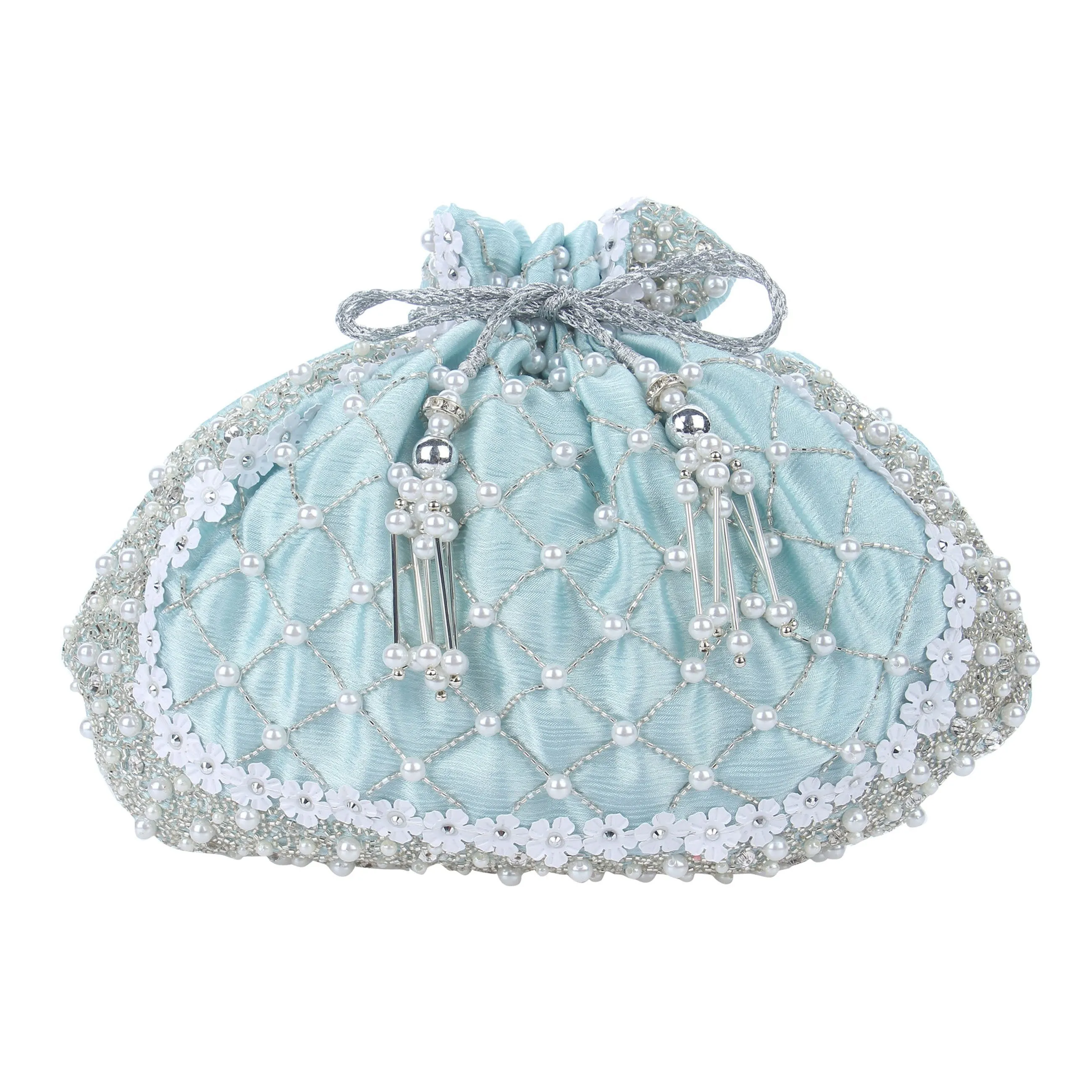 Chic Sky Blue Silk Potli Bag: Modern Elegance