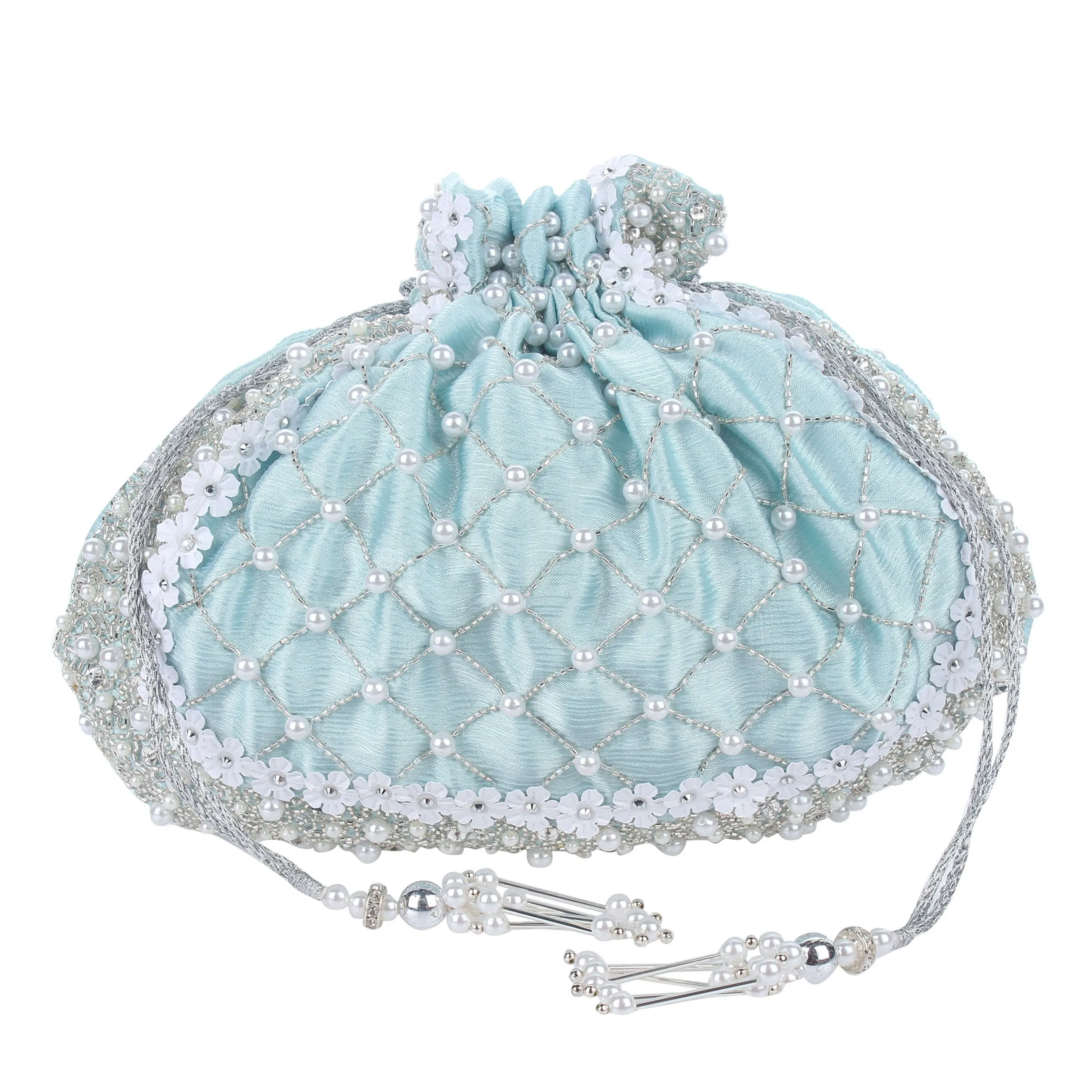 Chic Sky Blue Silk Potli Bag: Modern Elegance