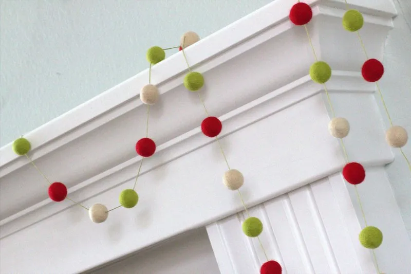 Christmas Felt Ball Garland- Red, Green, Almond