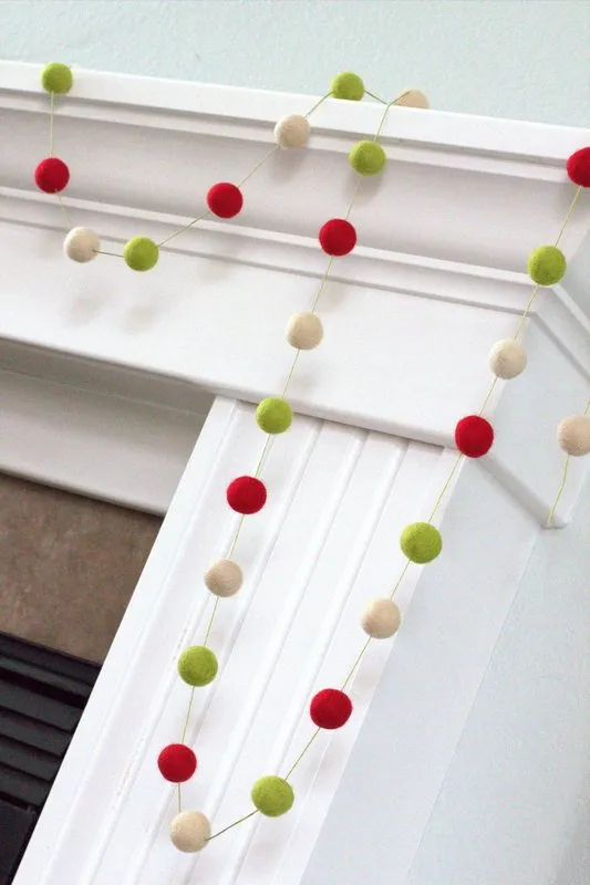 Christmas Felt Ball Garland- Red, Green, Almond