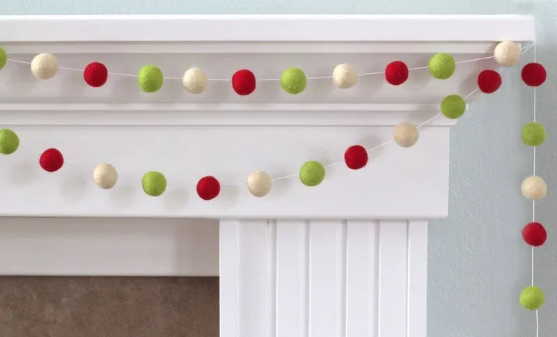 Christmas Felt Ball Garland- Red, Green, Almond