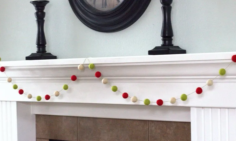 Christmas Felt Ball Garland- Red, Green, Almond